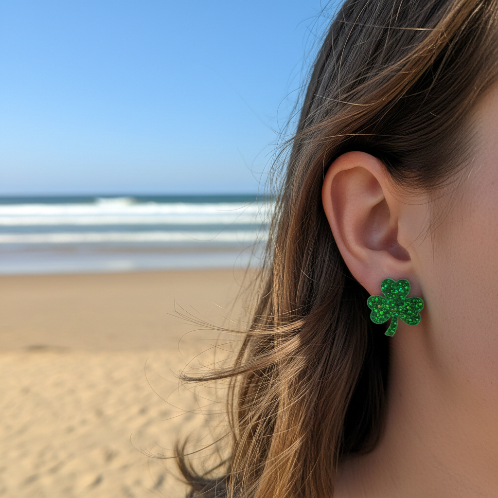 Lucky Clover Earrings | Glitter Acrylic St. Patrick's Day