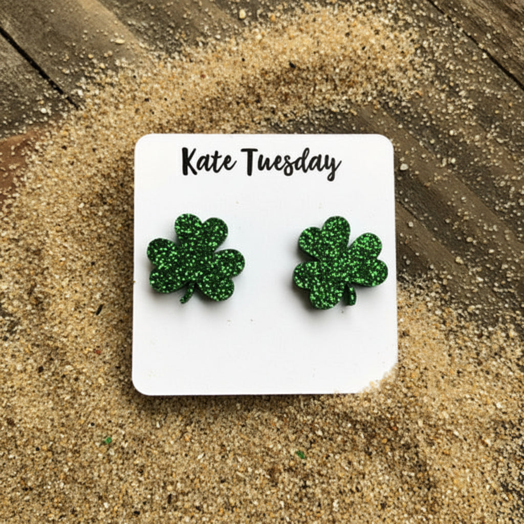 Lucky Clover Earrings | Glitter Acrylic St. Patrick's Day