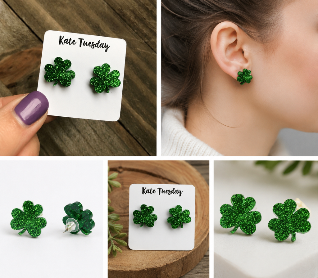 Lucky Clover Earrings | Glitter Acrylic St. Patrick's Day